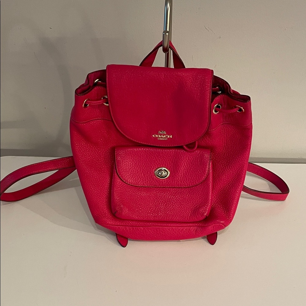 Coach Pink Pebbled Leather Drawstring Backpack
